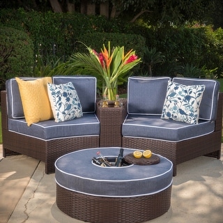 Madras Zanzibar Outdoor Curved Wicker Sectional Set w/ Ottoman by Christopher Knight Home