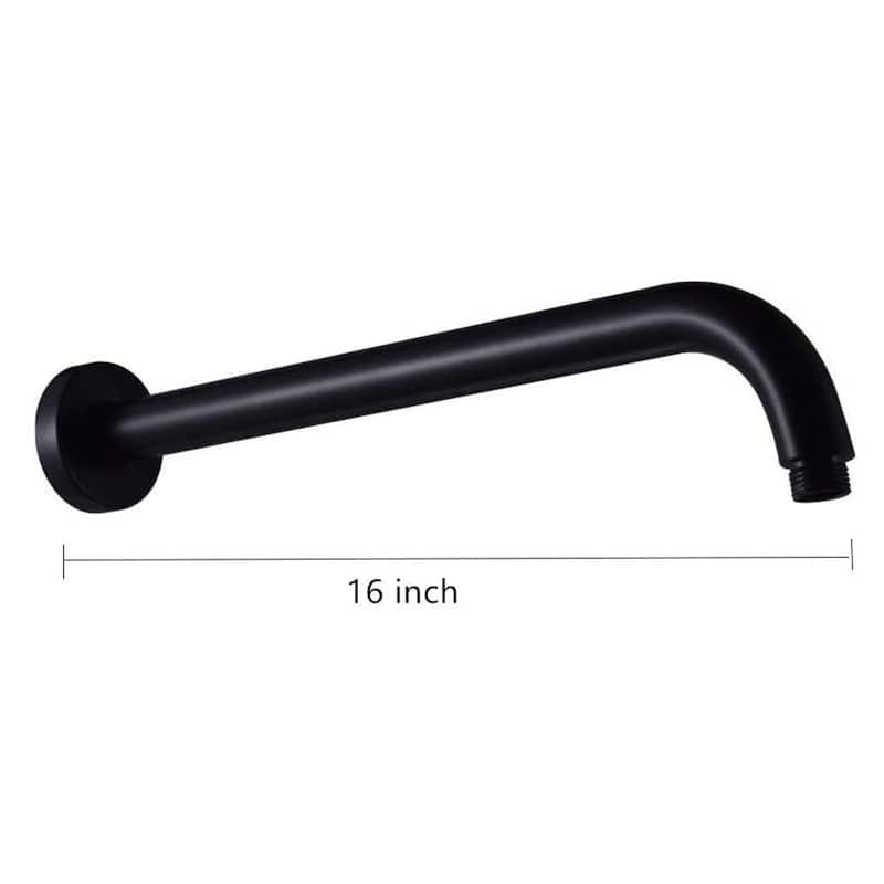 Shower Arm 16 Inch Black Shower Arm Solid Brass Extension Arm, G1/2" Pipe NPT Standard Shower Head Extender with Flange Cover