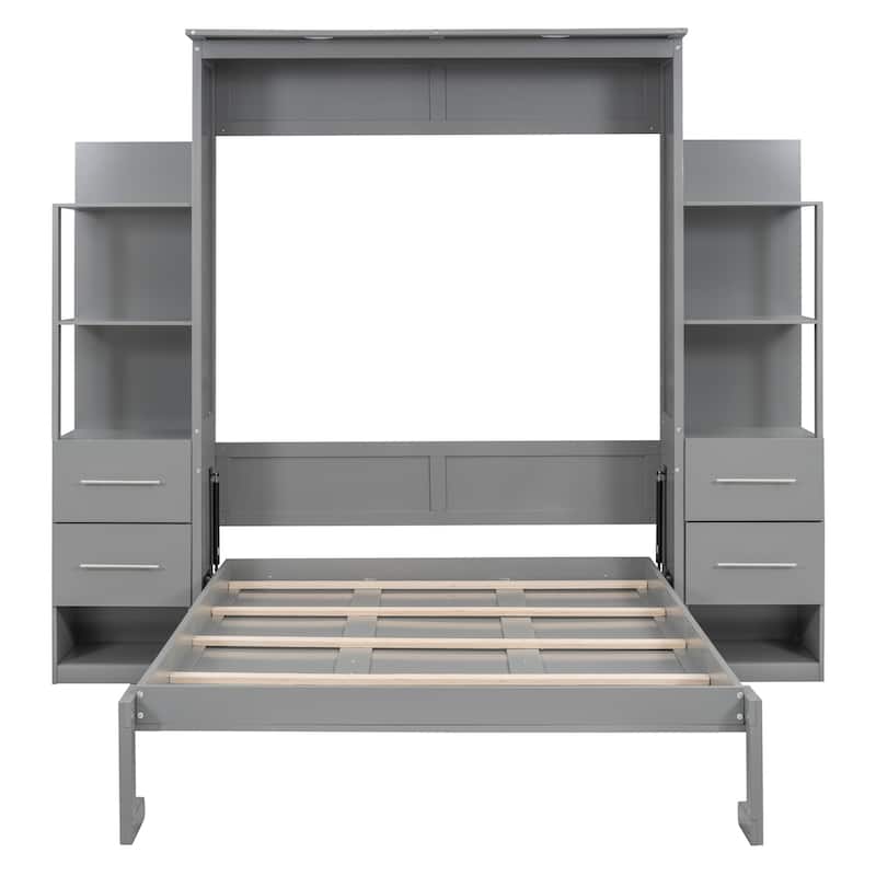 Full Murphy Bed with Shelves, Drawers, LED Lights