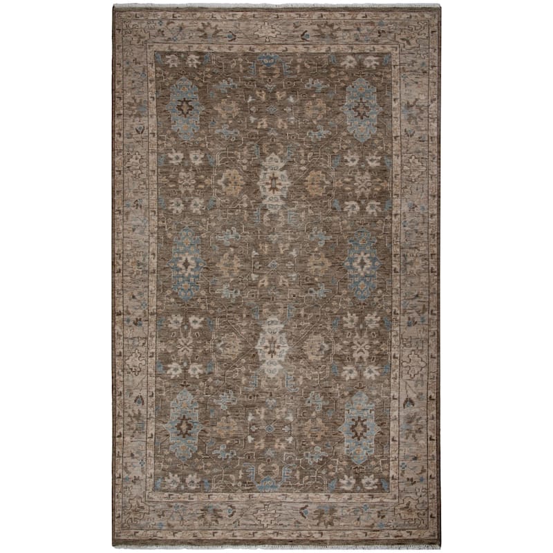 Alora Decor Traditional Hand-knotted Bordered Brown Rug