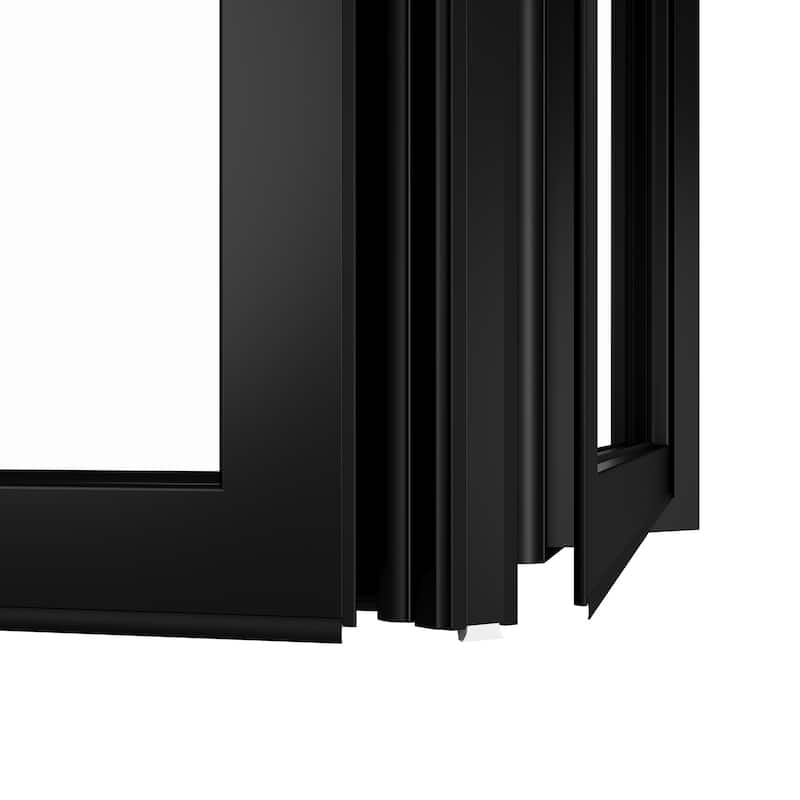 KaMic Elite-Fold 72" x 80" 2-Panel Aluminum Folding Door in Black with Hidden Hinges & Rollers, Folded Out From Right To Left