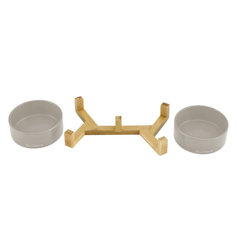 Coco Dual Pet Bowl with Wood Stand 5.11'' in Gray - 10.8