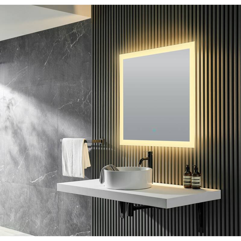 39 in. W x 30 in. H Frameless Rectangular LED Bathroom Mirror-Silver
