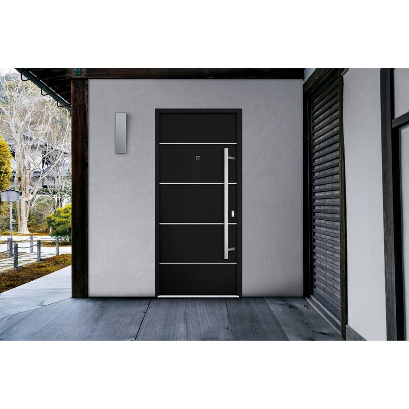Front Prehung Steel Door 6083 Black Enamel Top Window Sidelite Stainless Inserts W36xH80+16 Lh I Bedroom Door Bathroom Door