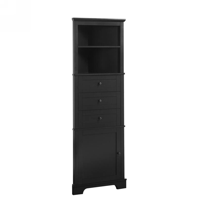 GDFStudio - Triangle Tall Corner Storage Cabinet with 3 Drawers and Adjustable Shelves for Bathroom