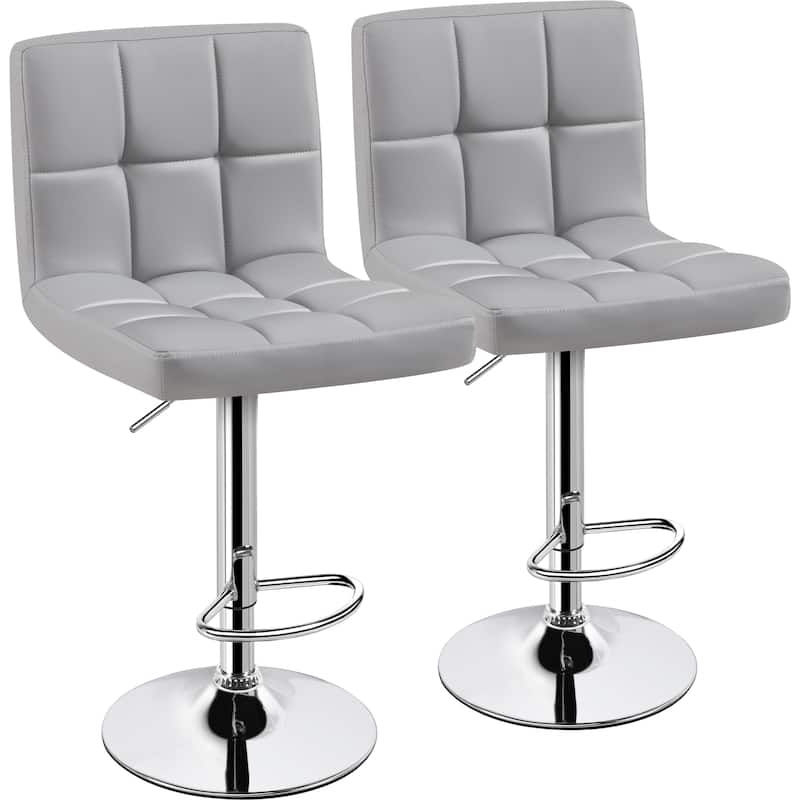 Yaheetech 2pcs Adjustable Modern Faux Leather Swivel Bar Chairs - Light Gray