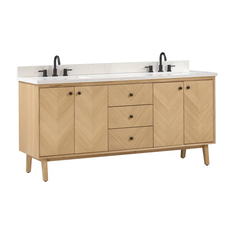 Avanity Adele 73 in. Vanity Combo in Natural Oak finish with Calacatta Quartz Top