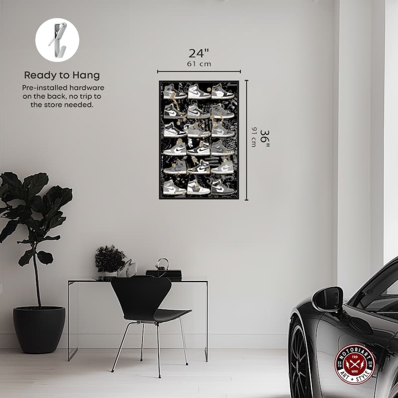 Notoriart Black And White Sneaker Collection Framed Sneaker 1 Piece Canvas Wall Art