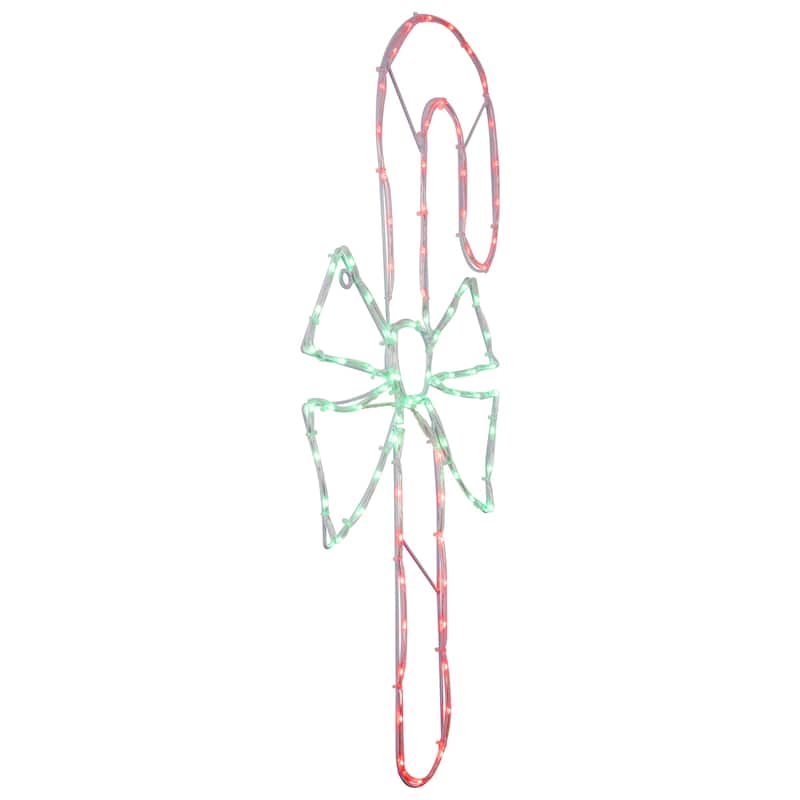 28" Green and White LED Lighted Candy Cane with Bow Christmas Window Silhouette