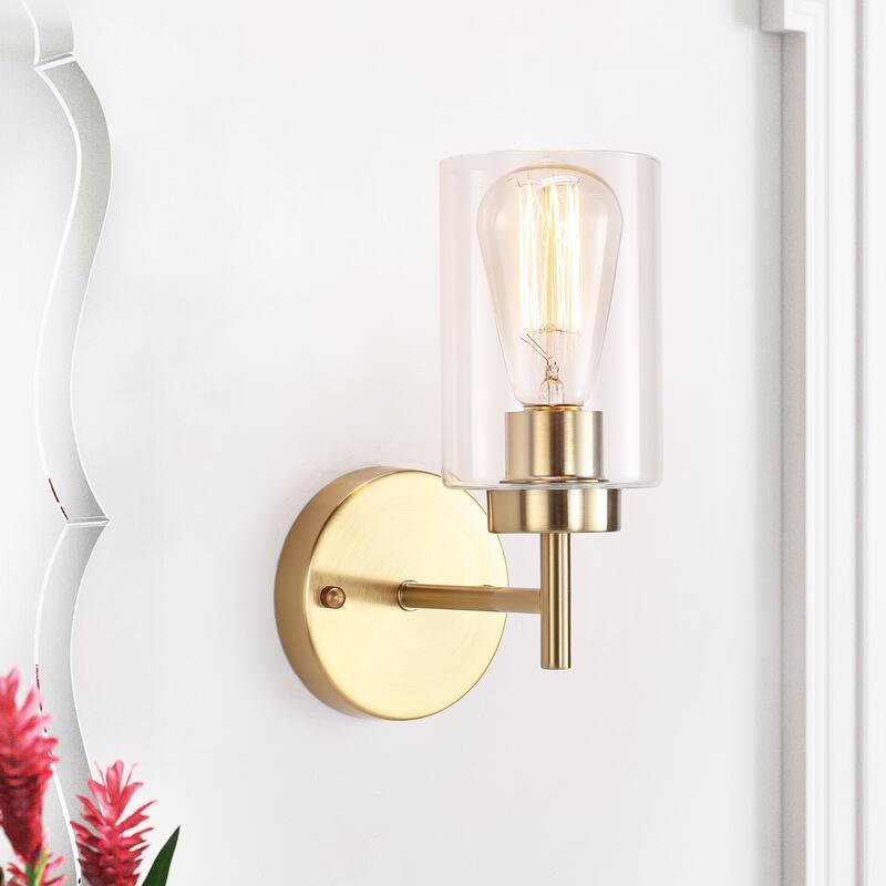 1-Light Modern Wall Sconce Bathroom Vanity Light with Glass Shade - Gold