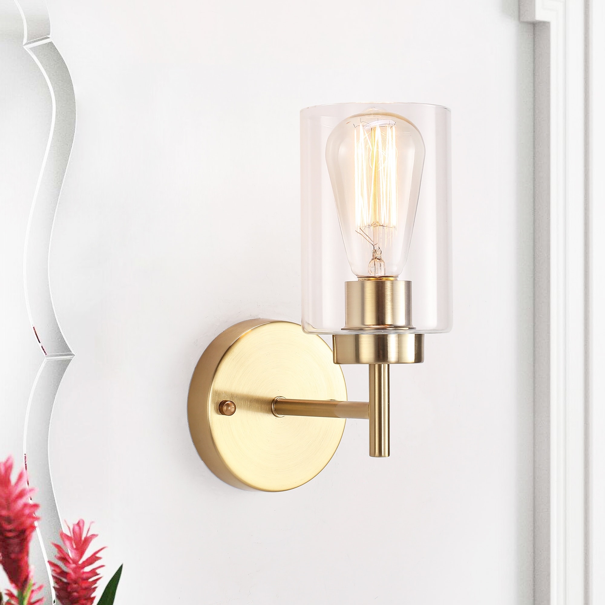 1-Light Modern Wall Sconce Bathroom Vanity Light with Glass Shade