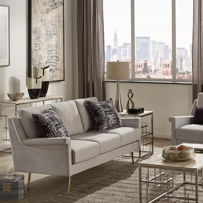Cade Grey Fabric Sofa with Gold Metal Legs by iNSPIRE Q Modern