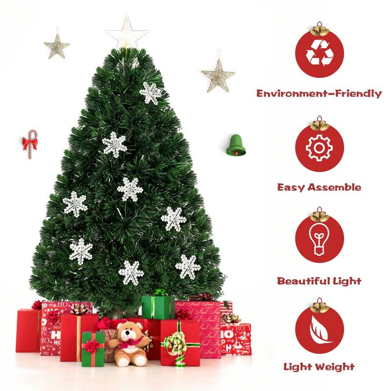 4 Feet LED Optic Artificial Christmas Tree with Snowflakes - Green - 4 Foot