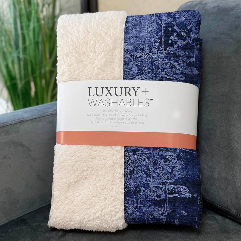 Premium Machine Washable Solid Imprints Sherpa Throw Blanket
