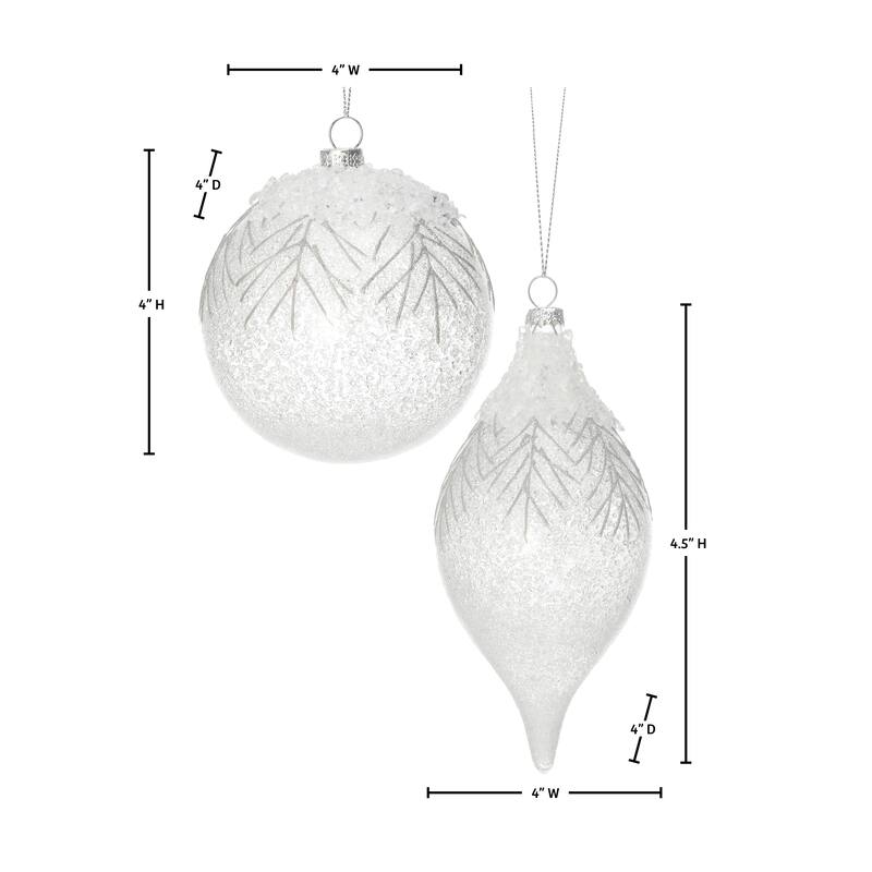 4.5"Glass With Crystal Ball And Finial Ornament Set of 2
