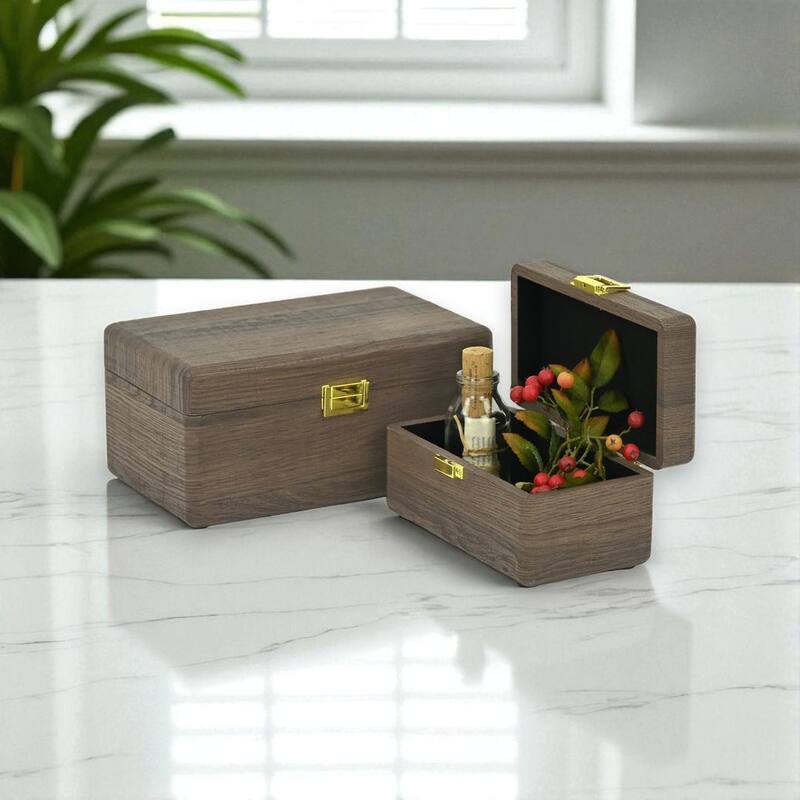 Sable Set of 2 Wooden Boxes with Gold Handles