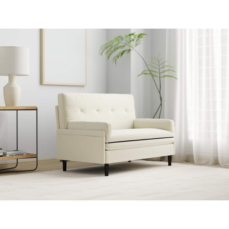 Convertible Sleeper Sofa Bed with Pillow Top Arms, 2-Seat Settee with Pull-Out Bed, Leisure Sofa with Adjustable Backrest