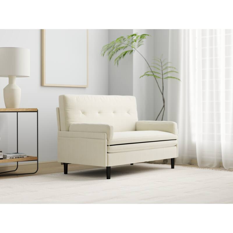 Ivory Corduroy Convertible Loveseat, Lounge Chair and Bed