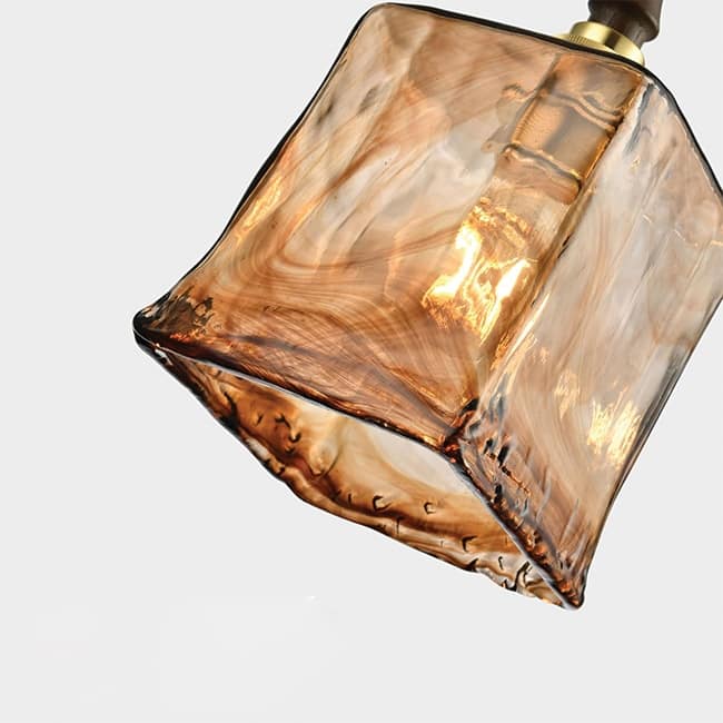 Rectangular pendant light golden amber hanging light glass metal fixture light