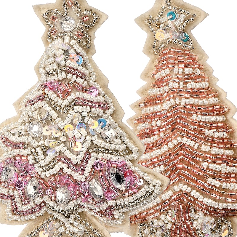4.5" Glass Bead With Sequin Tree Ornament Set of 2
