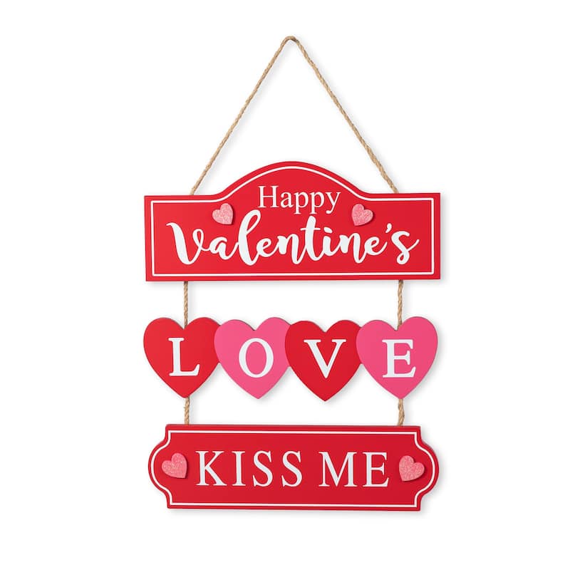 Glitzhome 13.50"H Valentine's Wooden LOVE Word Sign Door Hanger