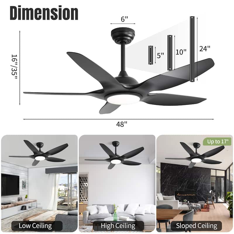 Sofucor 48 Inch Propeller Ceiling Fan with Light and Remote,Dimmable Memory LED - Quiet DC Motor,6 Speeds 5500CFM High Velocity