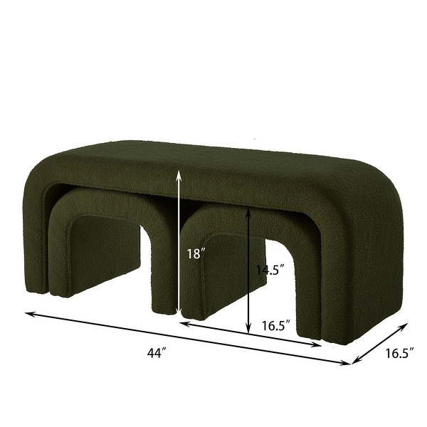 dimension image slide 0 of 3, Set of 3 U-Shaped Modern Bench Teddy Ottoman Bench, Small Sofa Footrest Extra Seating, 44+18 Inch Bench Bench & Ottoman