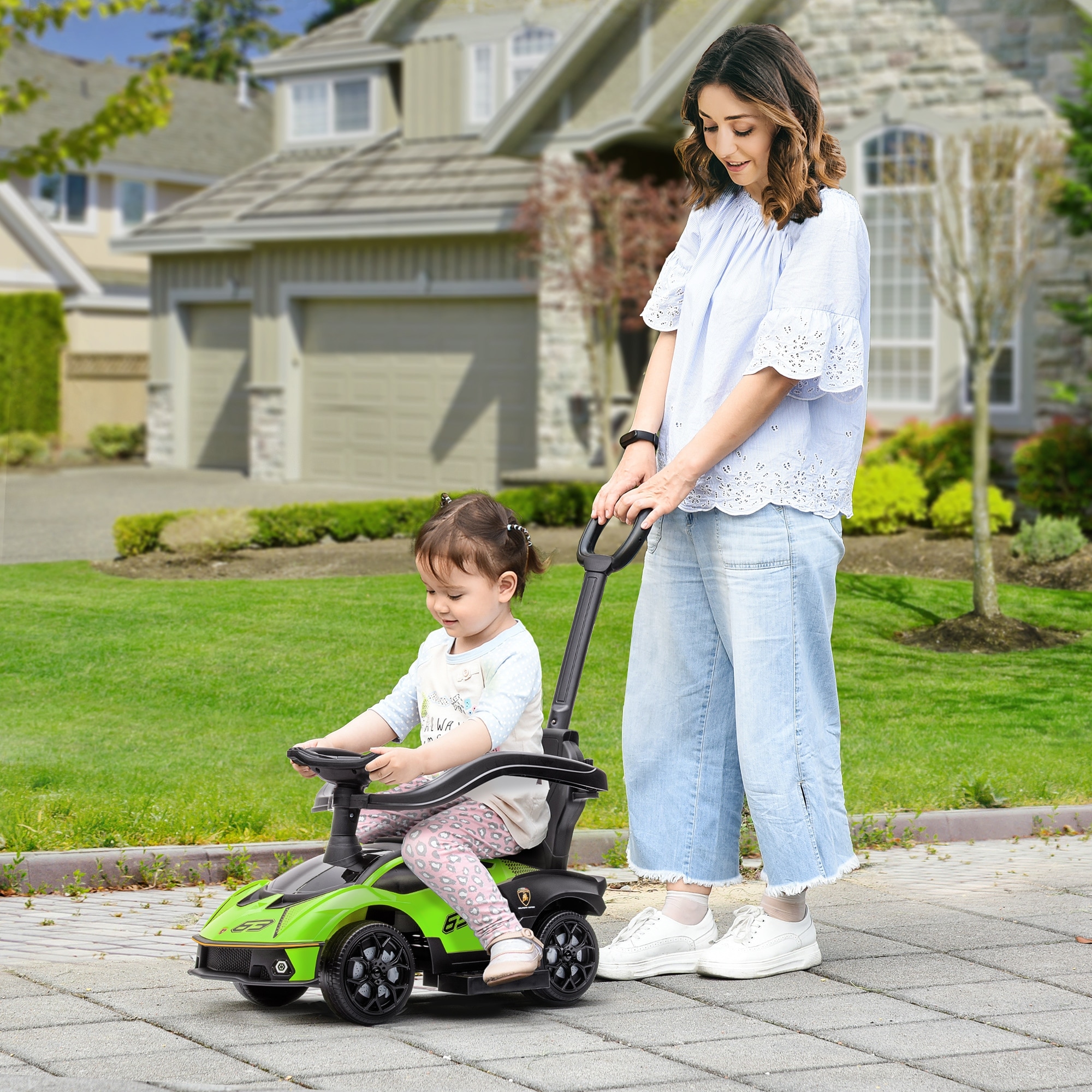 Aosom 2-in-1 Ride-On Push Car, Licensed Lamborghini, Under-Seat Storage, Horn, Engine Sound, Steering Wheel, Orange