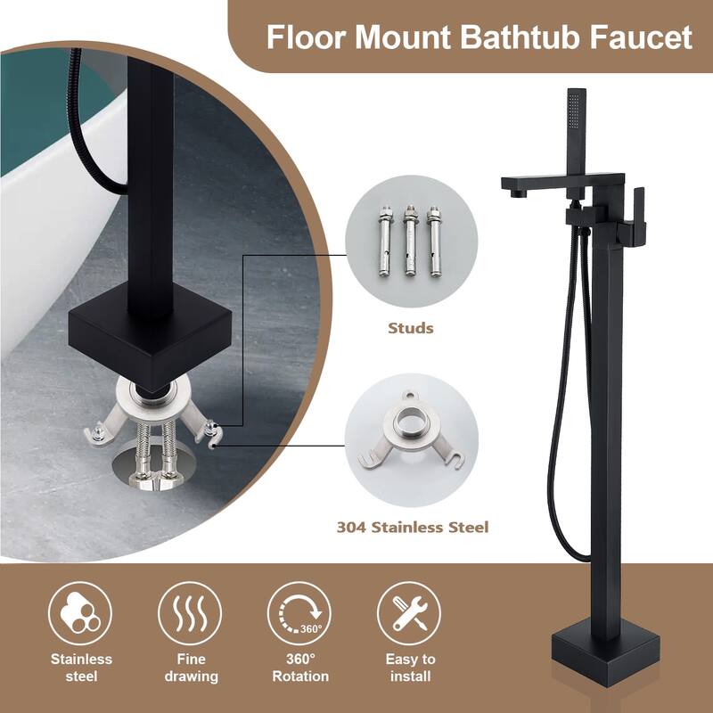 Topcraft Floor Mounted Bathtub Filler with Handheld Showerhead