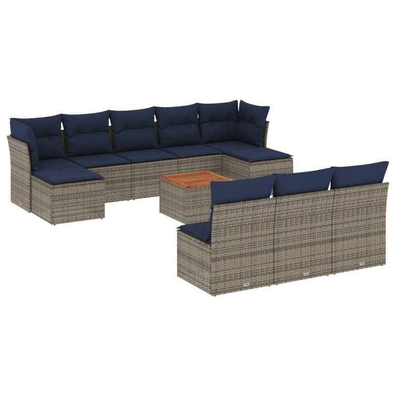 vidaXL Patio Sofa Set with Cushions Outdoor Furniture 11 Piece Poly Rattan - 24.4x 24.4x 27.2