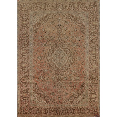 Handmade Traditional Floral Kashan Persian Vintage Wool Carpet - 7'9" x 11'0"