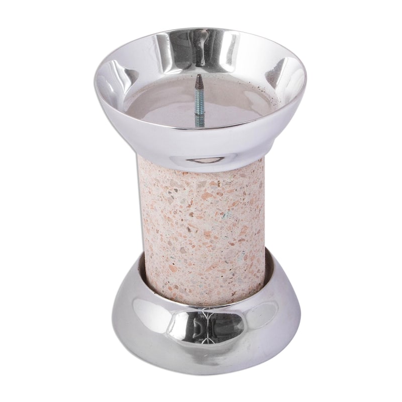 Novica Handmade Gleaming Brightness Pewter And Reclaimed Stone Candle Holder