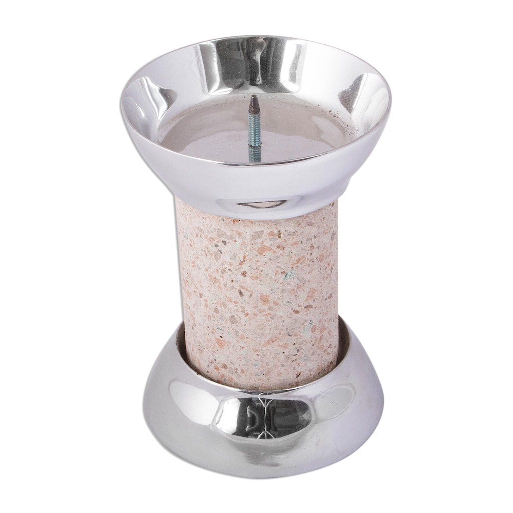 Novica Handmade Gleaming Brightness Pewter And Reclaimed Stone Candle Holder