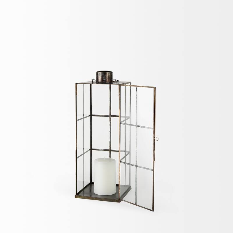 Grimwig Large Gold Metal & Glass Square Candle Holder Lantern