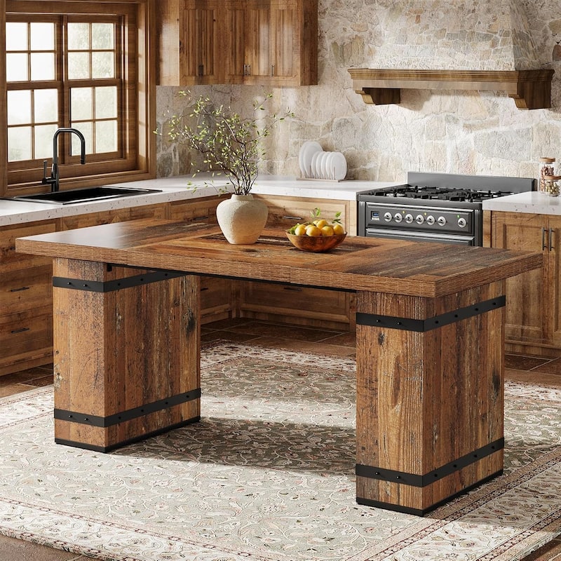 63 Inches Rectangle Farmhouse Dining Kitchen Table for 4-6 - 63" W*31.5" D*29.5" H