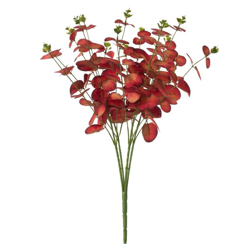 Set of 6 Artificial Eucalyptus Stems 10 Inch Picks for Home Decor Arrangements - Red