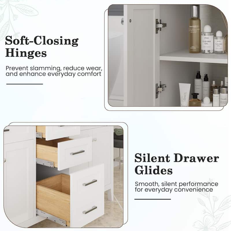 EROMMY All-in-One Bathroom Vanity with Ceramic Sink, Soft-Close Storage Cabinet & Drawer, Glossy Countertop, White