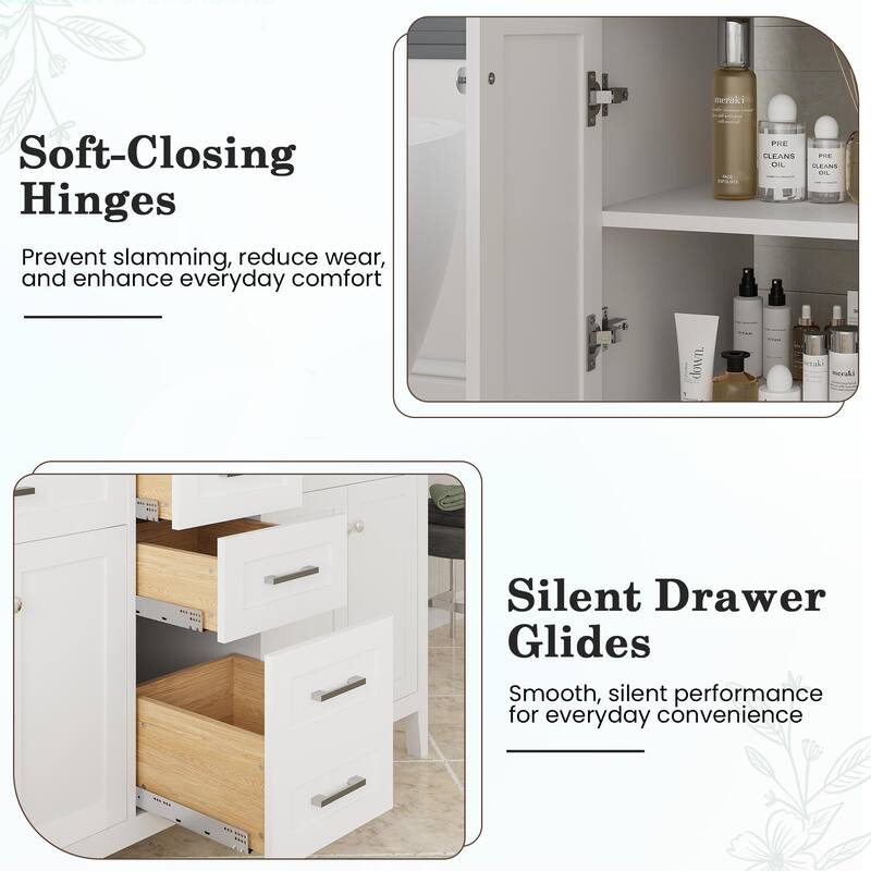 Modern Bathroom Vanity with Ceramic Sink, Soft-Close Storage Cabinet and Glossy Easy-Clean Countertop