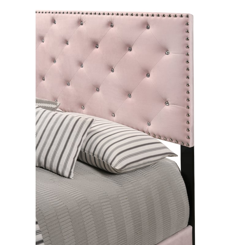 Tufted Faux Jewel Velvet Upholstered Full Panel Bed - 77" - Pink