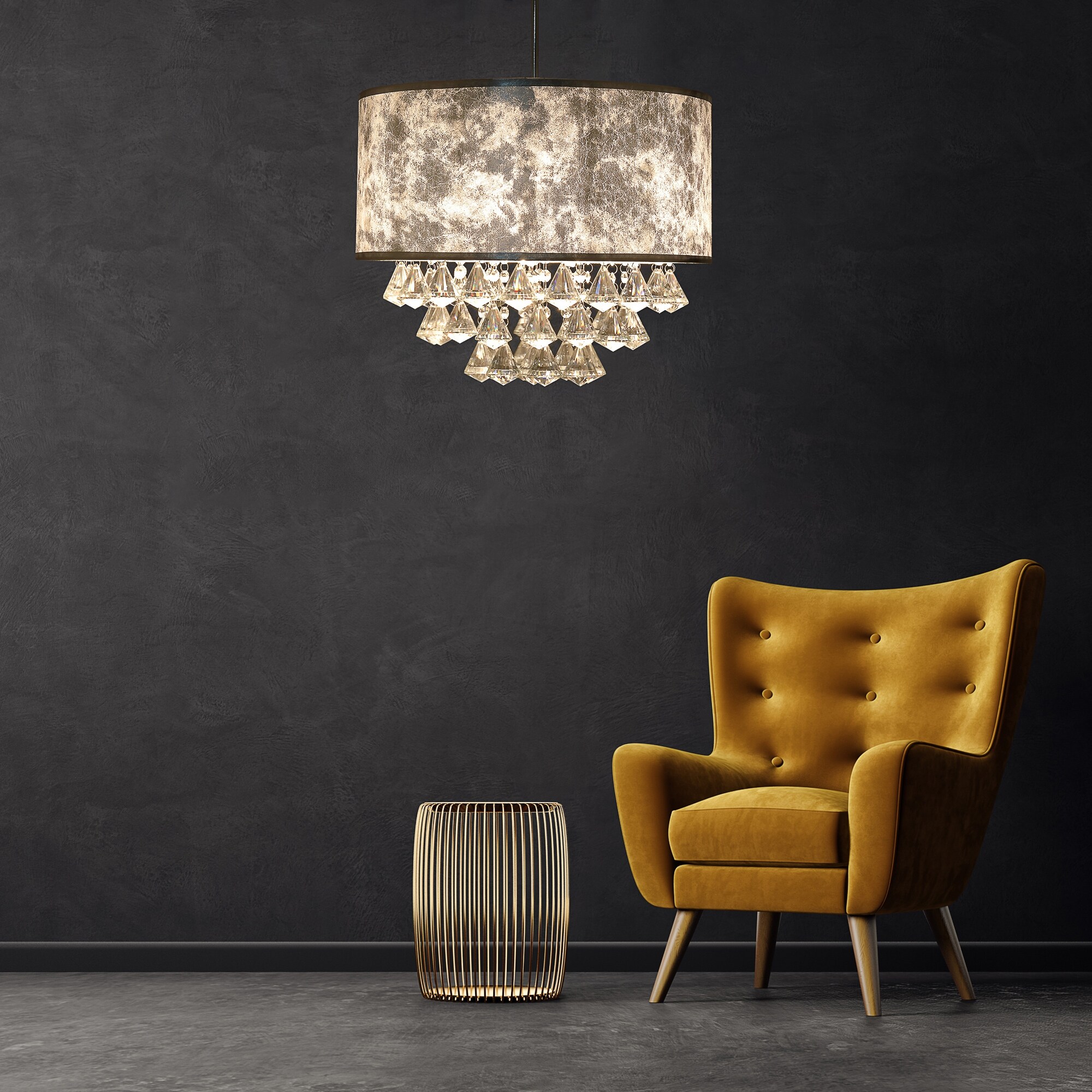 HOMCOM Modern Crystal Chandelier Light with Adjustable Hanging