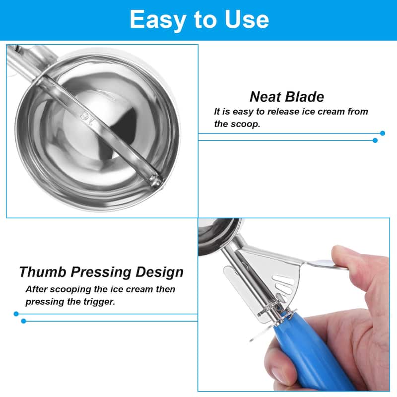 2 Ounce Ice Cream Scoop with Trigger, Portion Cookie Scoop, Blue