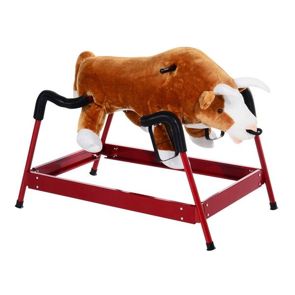 slide 2 of 11, Classic Plush Rocking Bull Toy with Authentic Sounds, Soft Body and Easy-Grab Handle for Kids 3+, Safe for Up to 176 lbs Brown