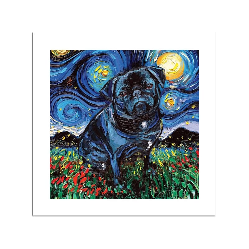 Black Pug Night Fine Art Paper Print by Aja Trier - Multi