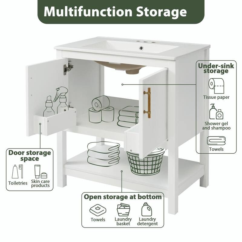 30-Inch Bathroom Vanity with Ceramic Sink and Versatile Storage