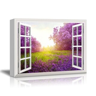Print Window Frame Style Purple Flower and Green Grassland - Bed Bath ...