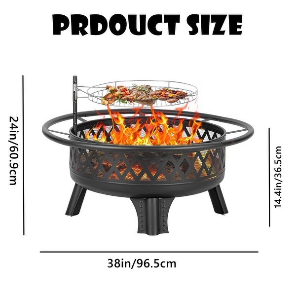Lava Star 38-Inch Wood Burning Fire Pit with Grill & Lid - Bed
