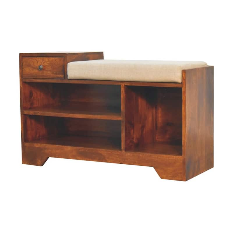 Artisan Furniture Solid Wood, Upholstered Retreat Chestnut Shoe Bench