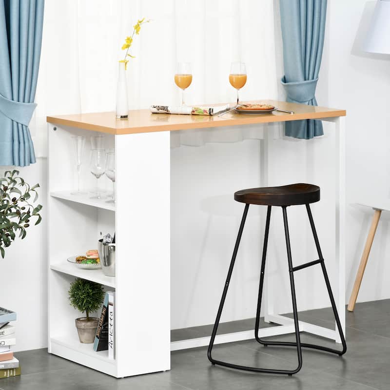 Modern Bar Table Counter Height Dining Table with 3 Storage Shelves for Kitchen, Dining Room, Living Room, White