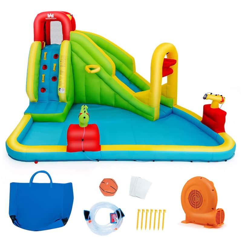 Gymax Outdoor Inflatable Splash Water Bounce House Jump Slide w/ 550W