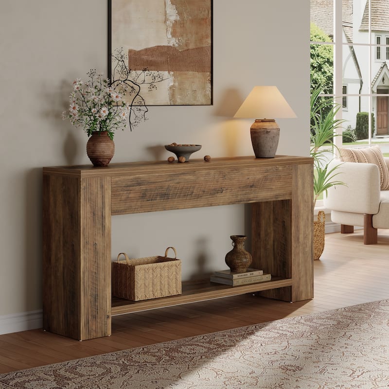 70.9-Inch Farmhouse Narrow Wooden Fluted Console Table for Entryway - 11.8" D x 70.86" W x 33.4" H